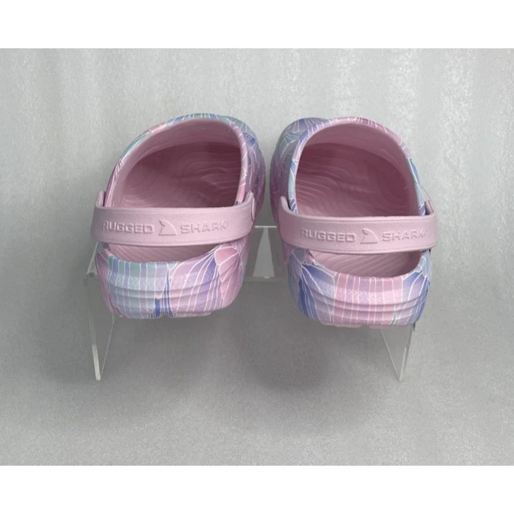 Rugged Shark Eva Shell Print Pink Clogs Slip on Sandals Big Girls Size 6 NEW